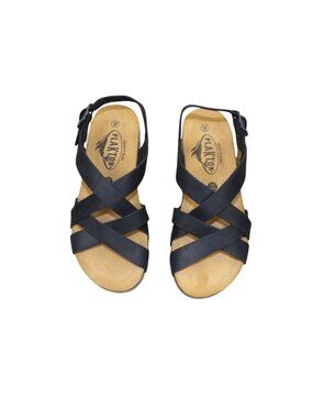 Plakton Women's Black Strappy Sandals Size 5 EU 36 Cork Sole Adjustable Buckle